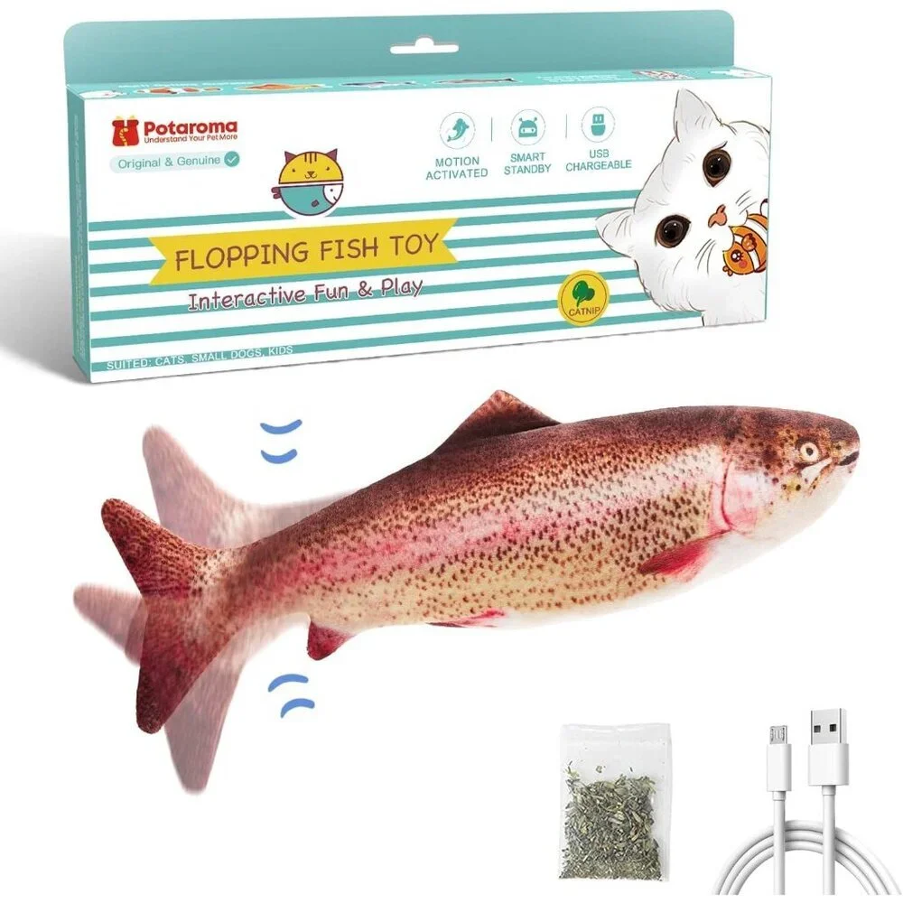 Potaroma Electric Flopping Fish Cat Toy Wiggle Trout Catnip Motion Pet Play NEW